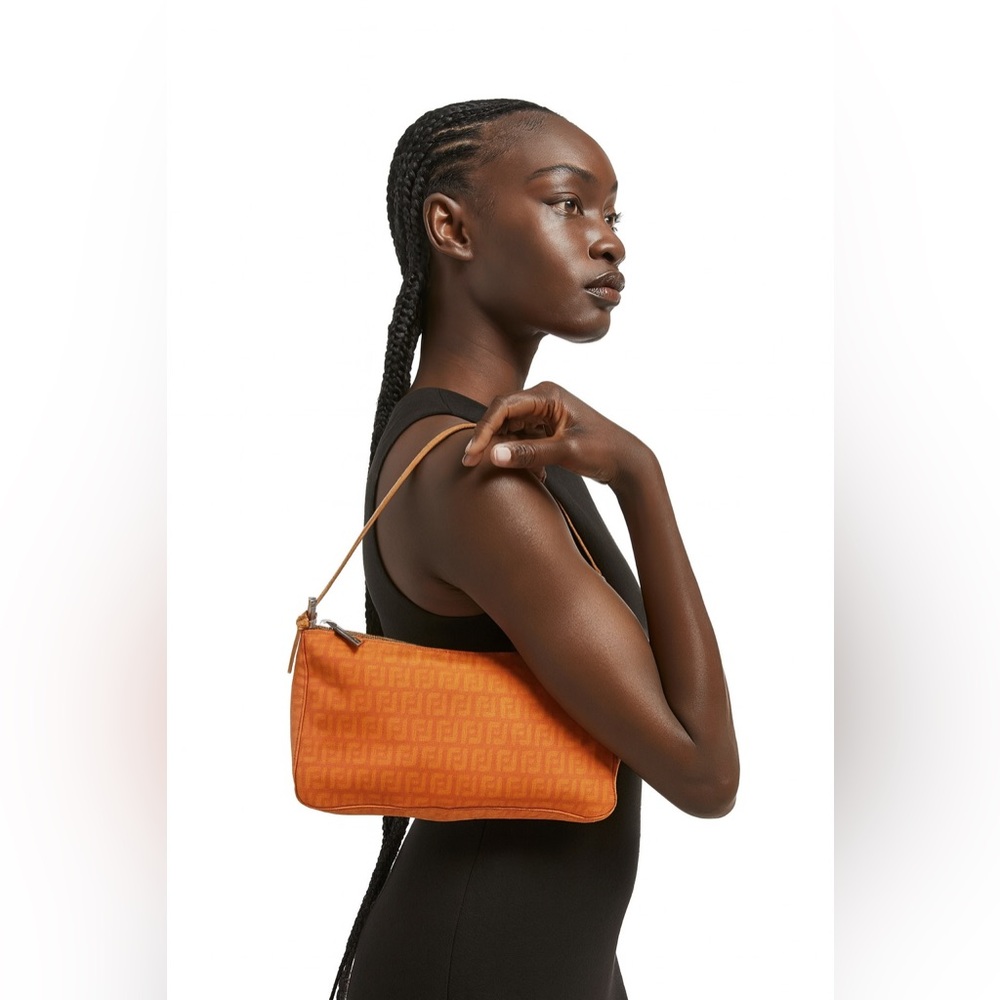 Vintage FENDI Orange Monogram FF Zucca Logo Canvas Pochette Shoulder Bag… - Picture 3 of 16